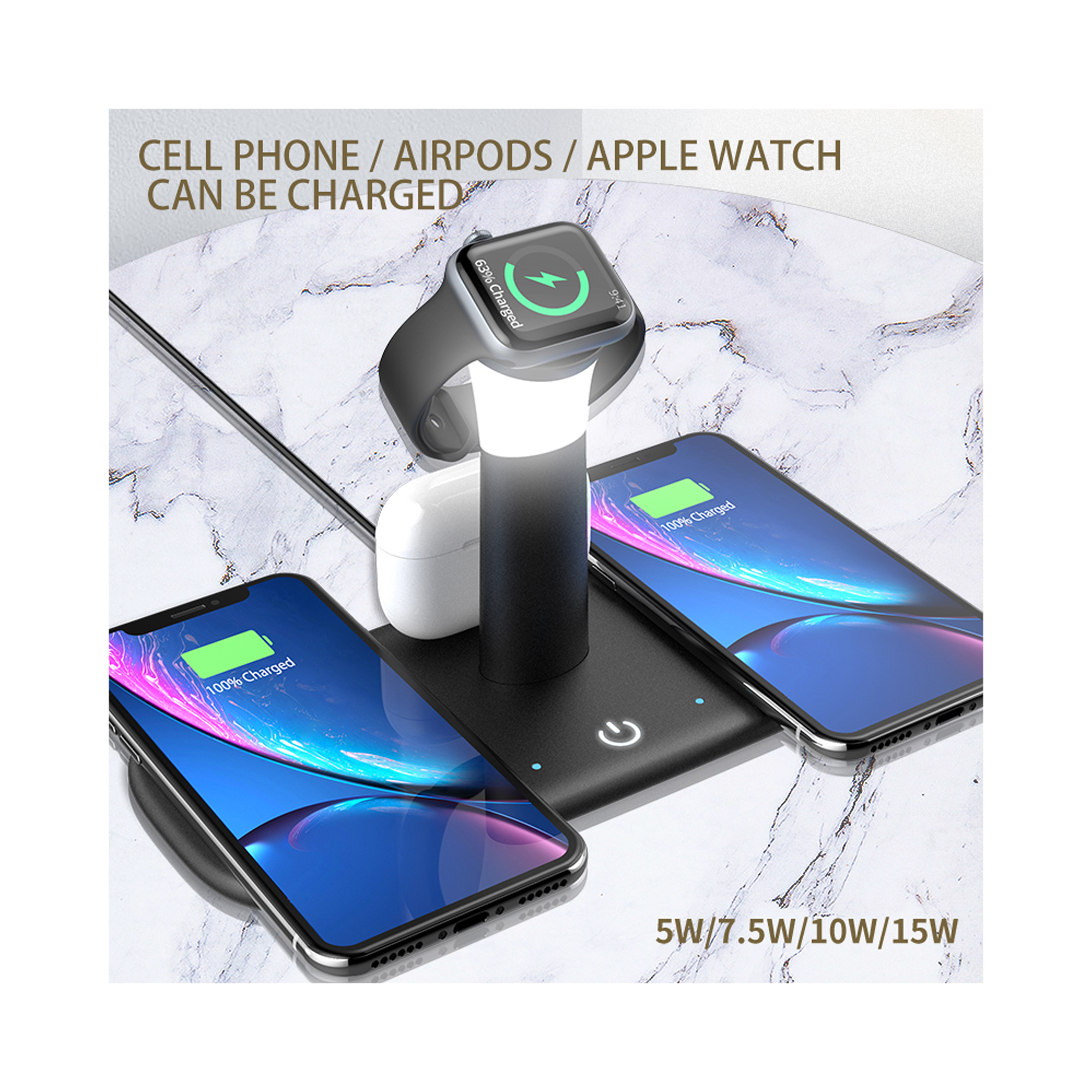 Настольная беспроводная (15W) зарядная станция "Bridge" для часов, наушников, смартфонов, с лампой-2