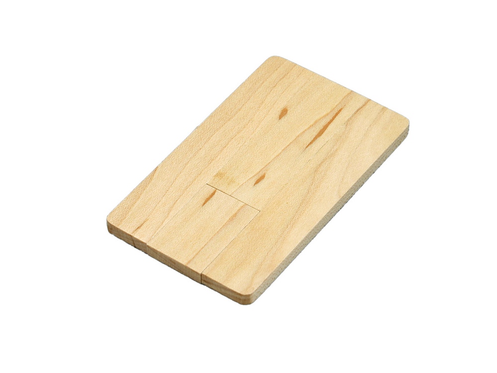 Флешка в виде деревянной карточки с выдвижным механизмом, 32 Гб, натуральный-0