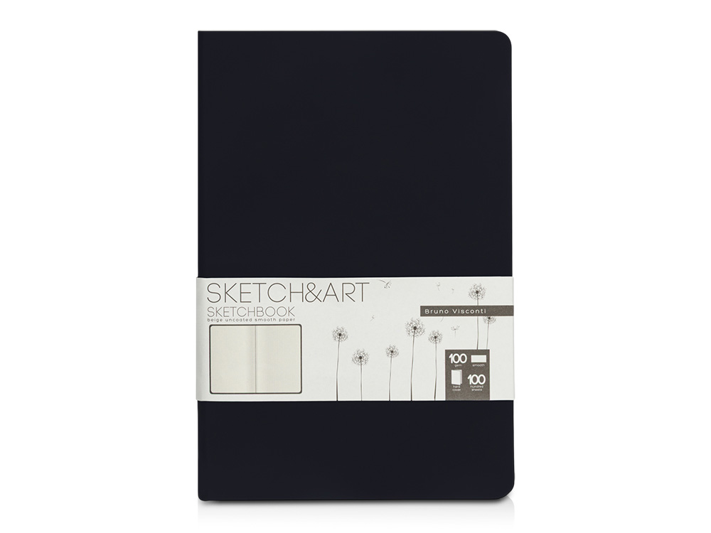 Скетчбук Sketch & Art в твердом переплете 143х216 мм, 100 л. черной бумаги 100 г/м2, черный-0