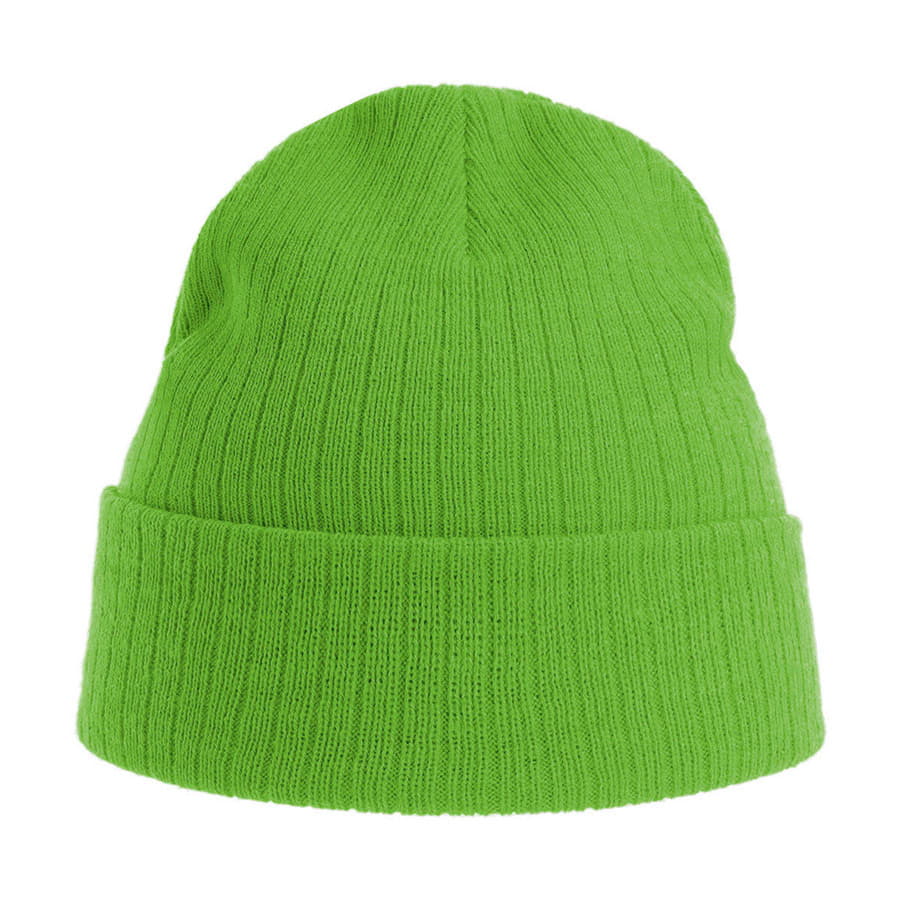 Шапка вязаная RIO с отворотом из материала rPET/рециклированного полиэстера, ярко-зелёный-1