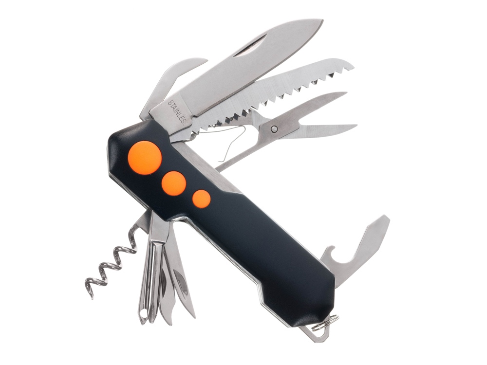 Нож перочинный Stinger, 96 мм, 15 функций, материал рукояти: алюминий, PP (черный/оранжевый)-3