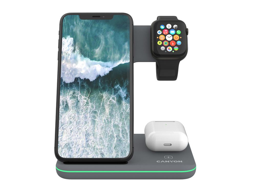 Беспроводное зарядное устройство для гаджетов 3-в-1 с технологией QI Canyon WS-303 (CNS-WCS303DG), 15W, серый-4