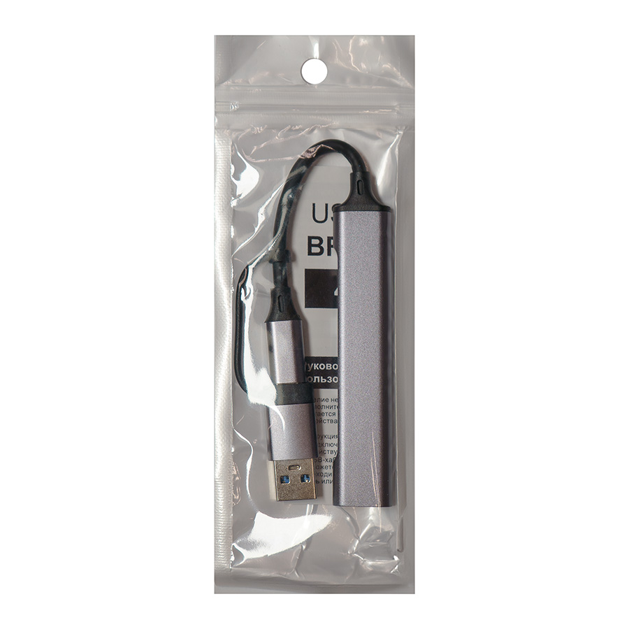 USB-хаб BRANCH 4 в 1, серый, алюминий, серый-3