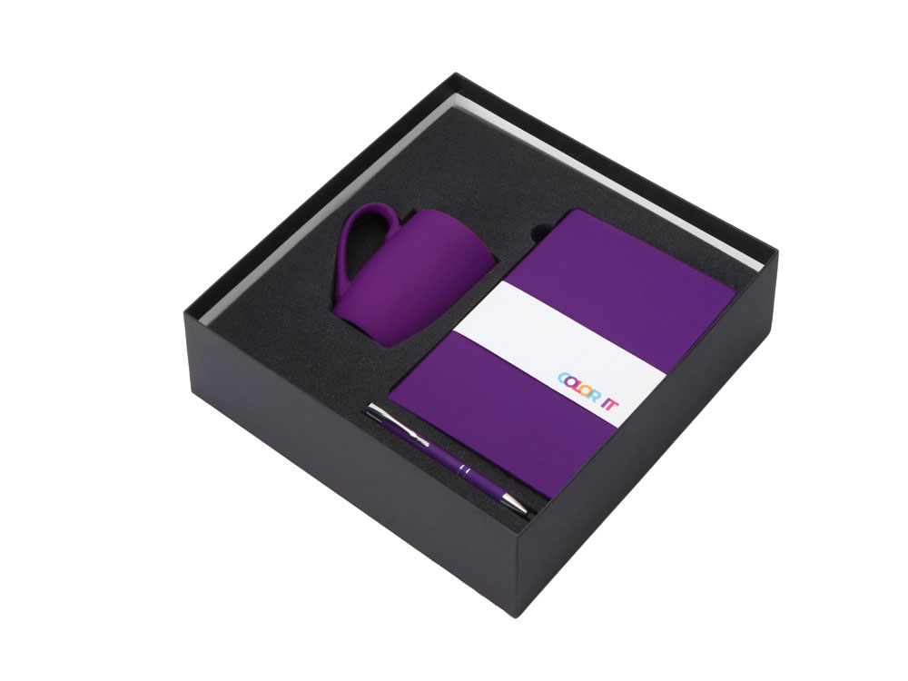 Подарочный набор с блокнотом С1, металлической ручкой и кружкой, фиолетовый-1