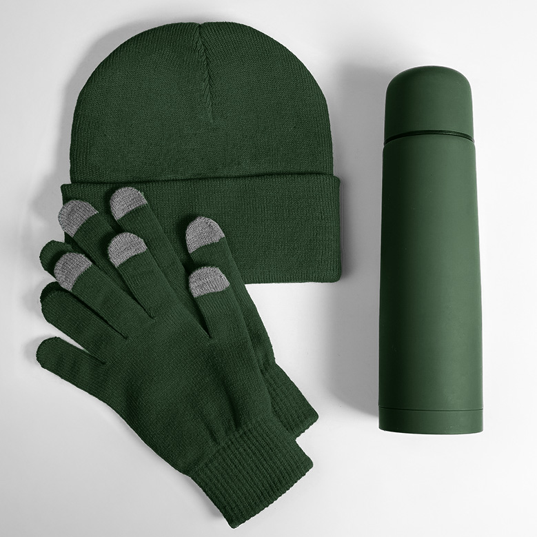 Набор подарочный GET WARM: перчатки, шапка, термос; зеленый, зеленый-1