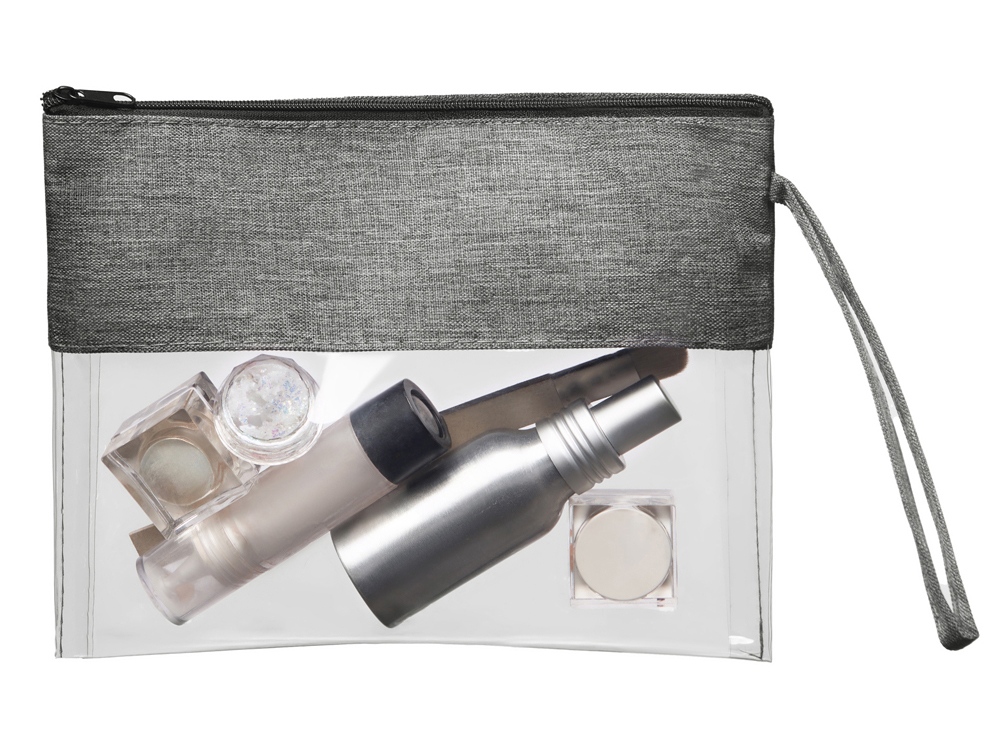 Косметичка из PVC и ткани Leony, прозрачный/темно-серый-0