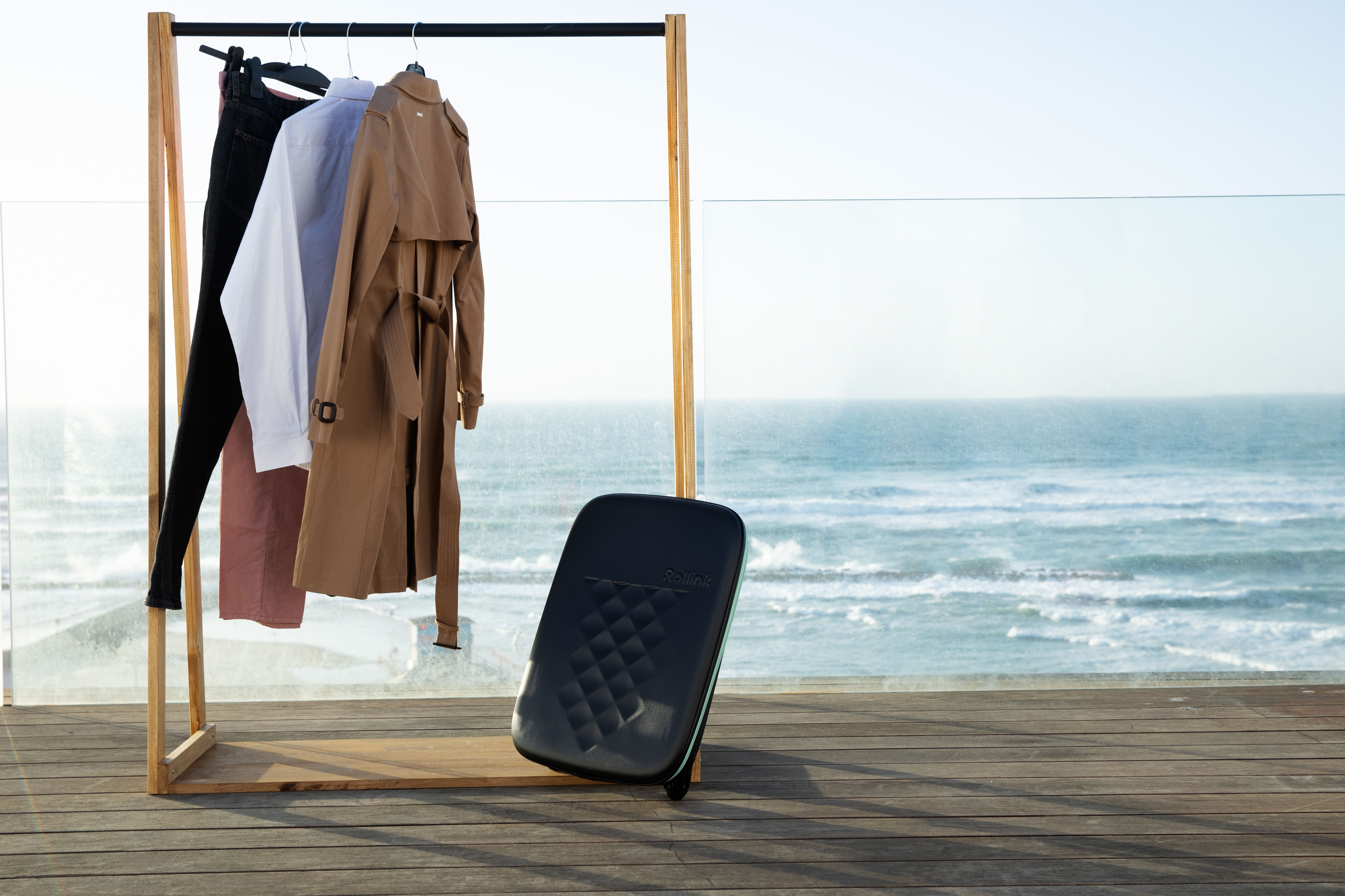 Чемодан складной Rollink Earth 55x40x20 см, 2 колеса, черный/зеленый-17