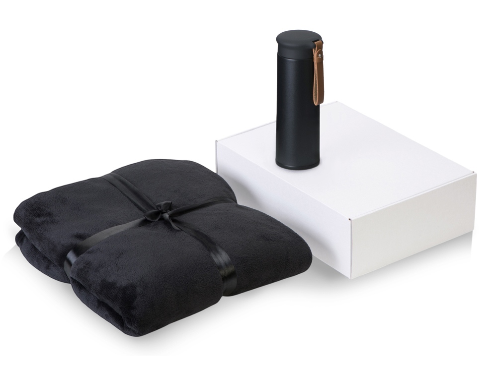 Подарочный набор с пледом, термосом Cozy hygge 2.0, черный-0