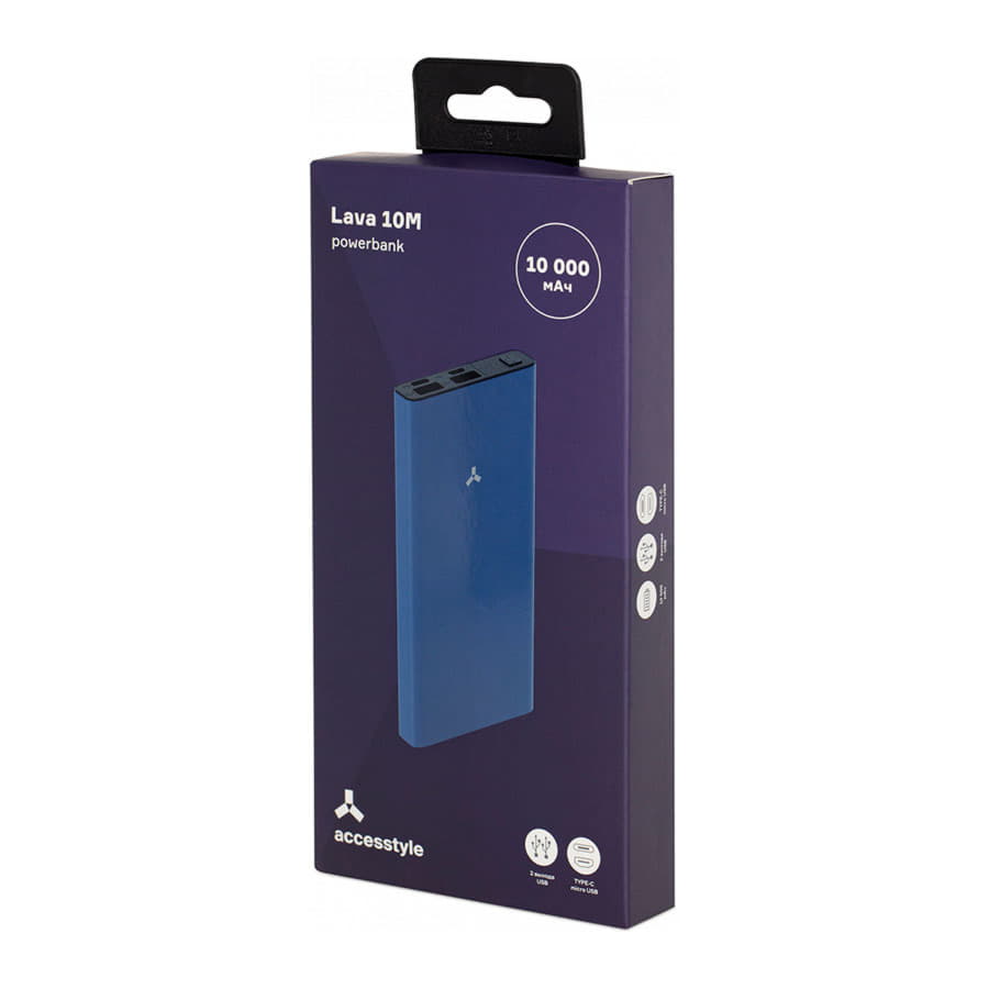 Внешний аккумулятор LAVA 10M, 10000 мАч, металл, синий, синий-5