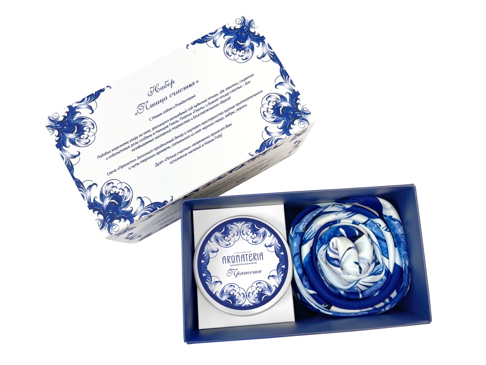 Набор: платок Гжель и свеча Птица счастья-0