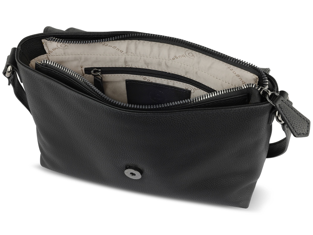 Сумка наплечная женская BUGATTI Bella, чёрная, воловья кожа/полиэстер, 25х8х20 см-5