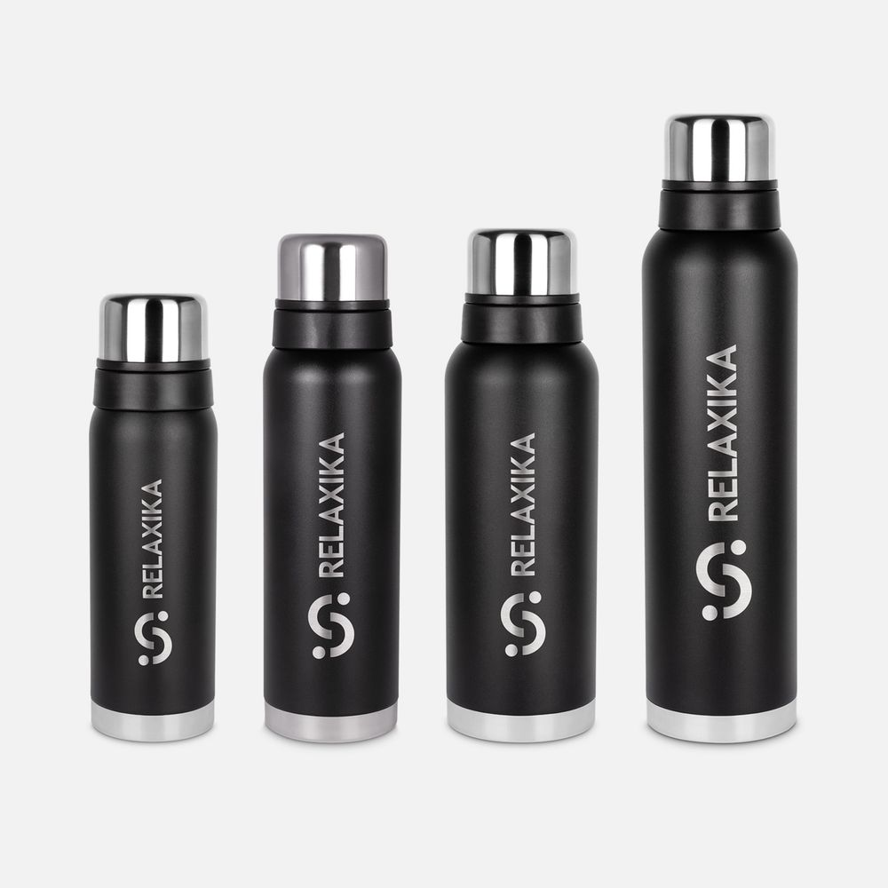 Термос Relaxika 1000 со стикерпаком, черный-7