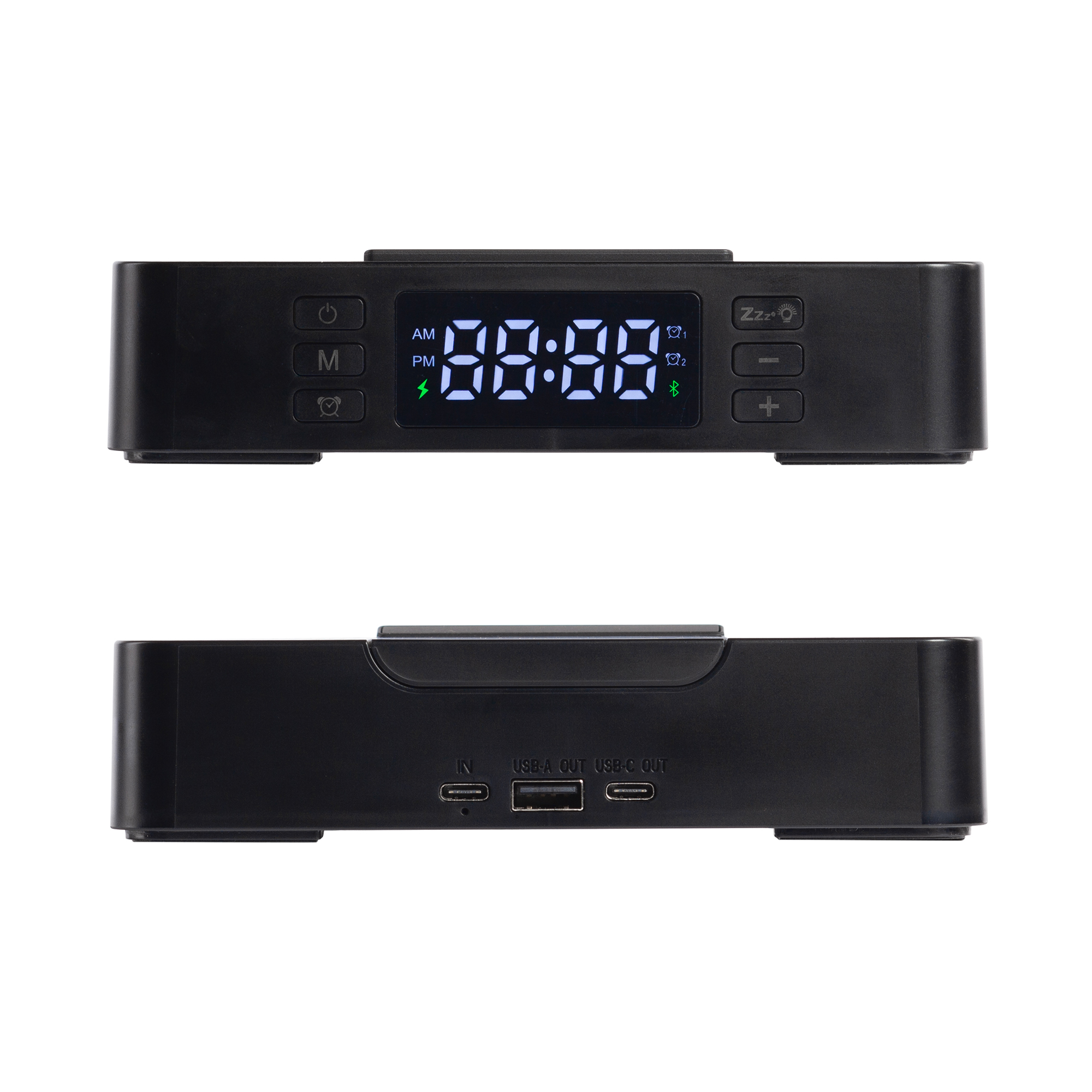 Настольные часы "Smart Box" с bluetooth колонкой (2х3Вт), беспроводным (15W) зарядным устройством и складной подставкой под смартфон-3