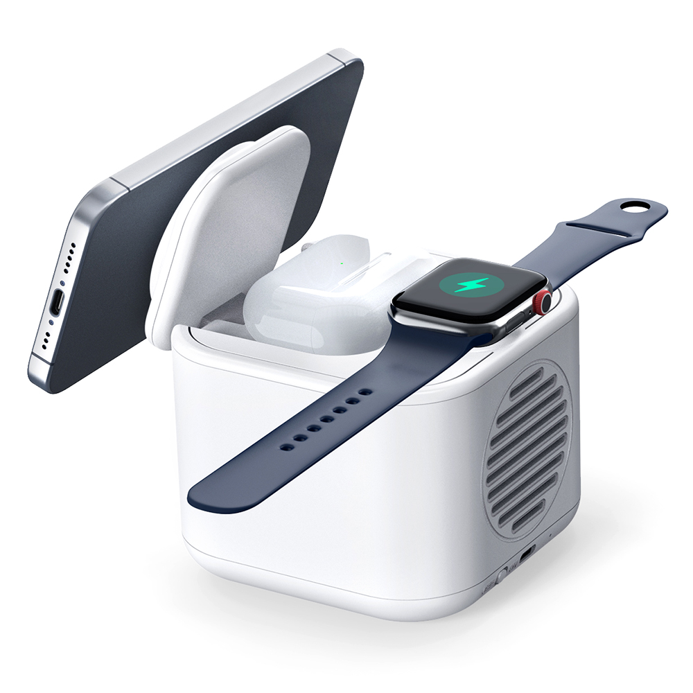 Беспроводная колонка Powerbox 5W с беспроводной зарядкой 15W, Белый-1