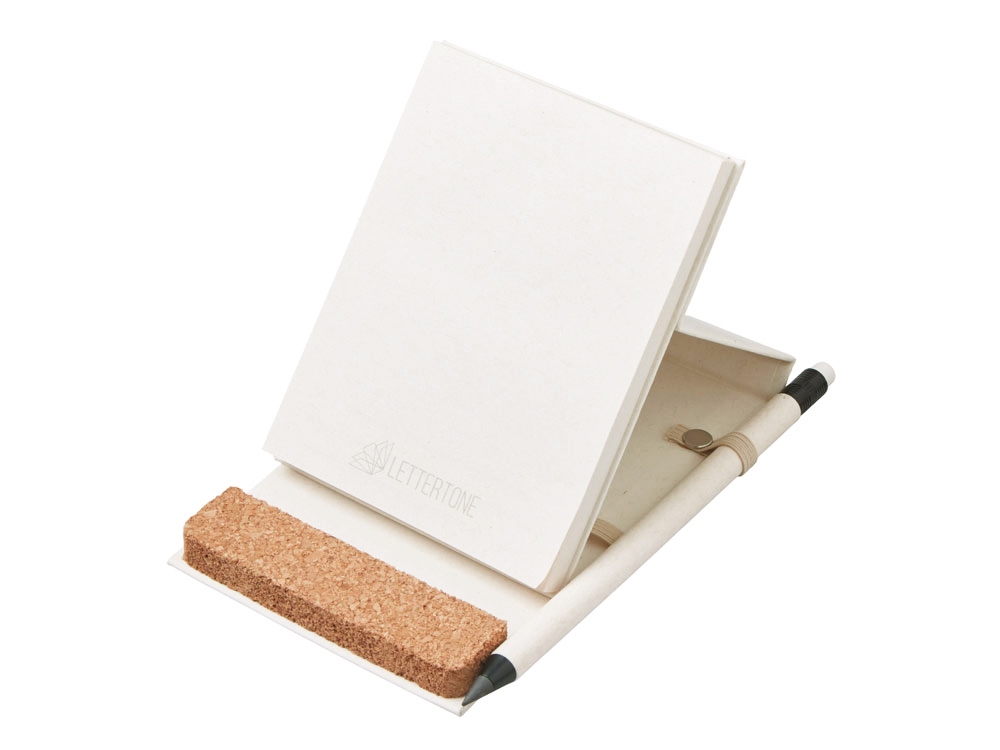 Блокнот с подставкой для телефона из пробки Milky S, молочно-белый-2