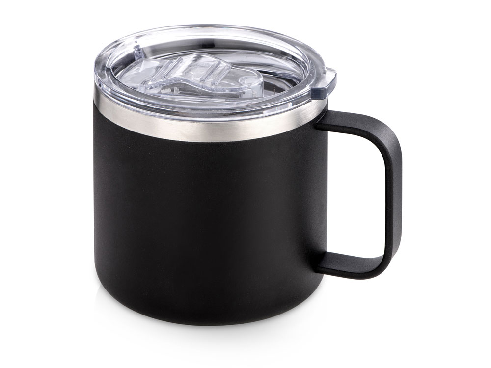 Кружка стальная Alaska с крышкой слайдером, powder coating, черный-0