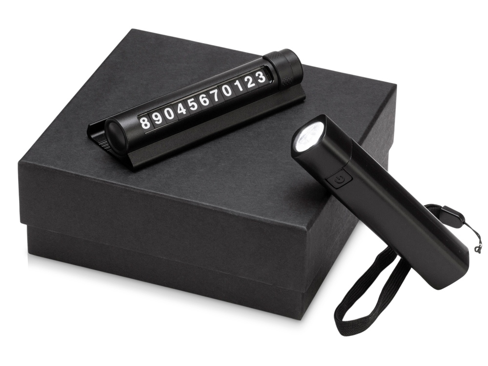 Подарочный набор с фонариком и парковочной табличкой Blackster, черный-0