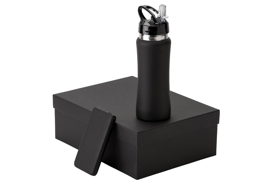 Подарочный набор с бутылкой для воды и повербанком С2, 10000 mAh, черный-1