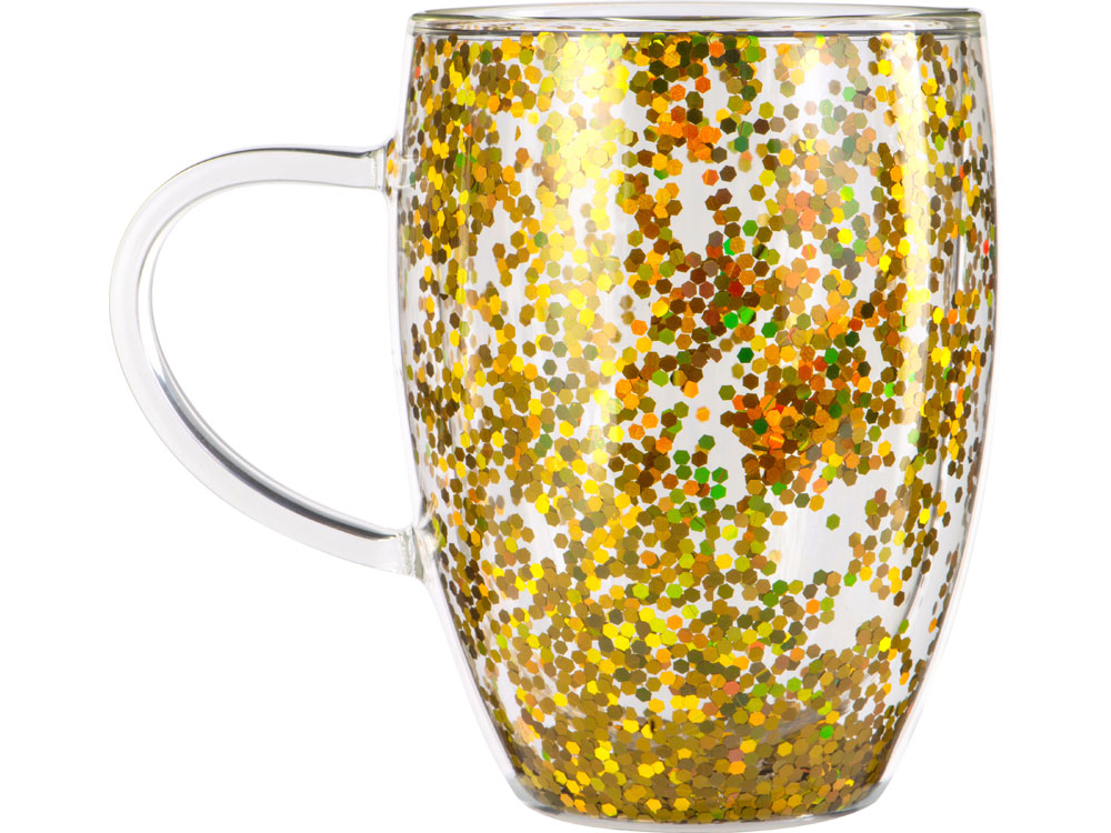 Кружка с двойными стенками с блестками, 360 мл, золотистый-2