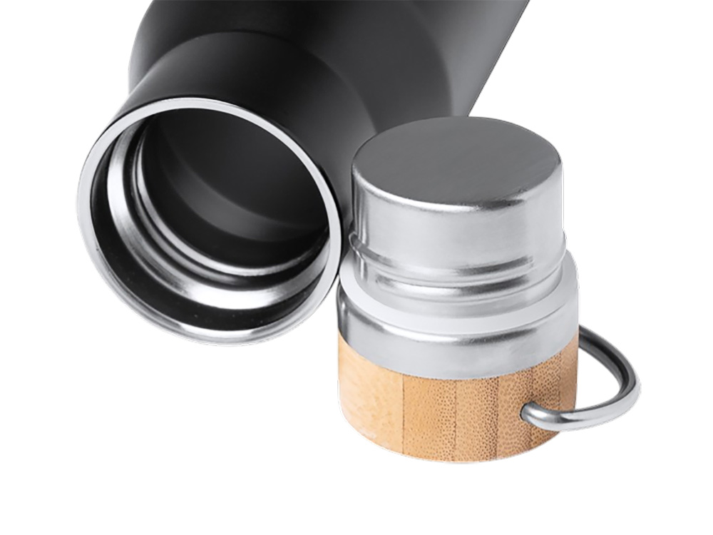 Термобутылка Мэйер из нержавеющей стали, с бамбуковой крышкой, серебристый-2