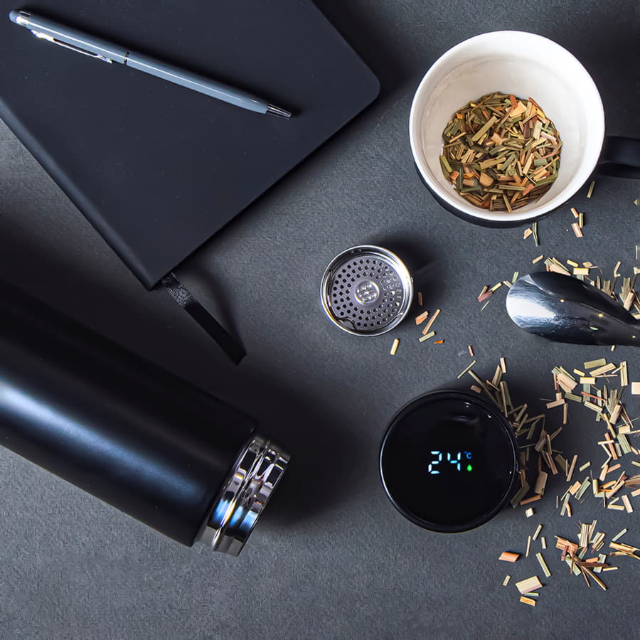 Термос THERMO с ситечком и индикатором температуры, 500 мл, черный-8