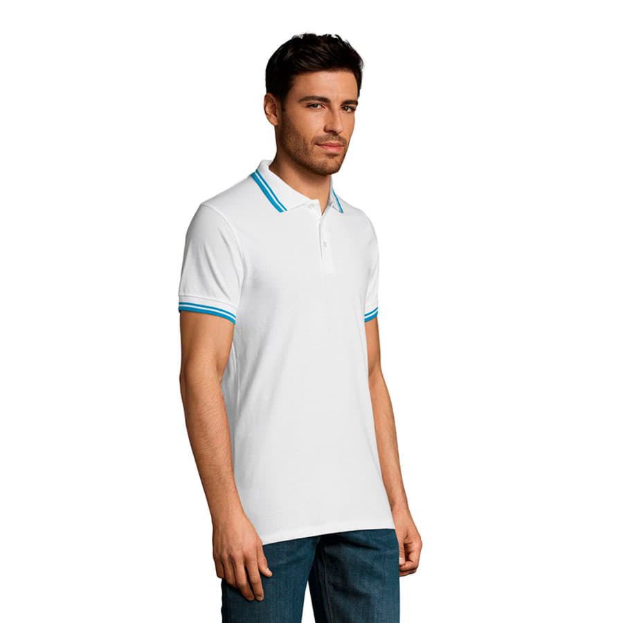 Поло мужское PASADENA MEN 200, белый, голубой-3