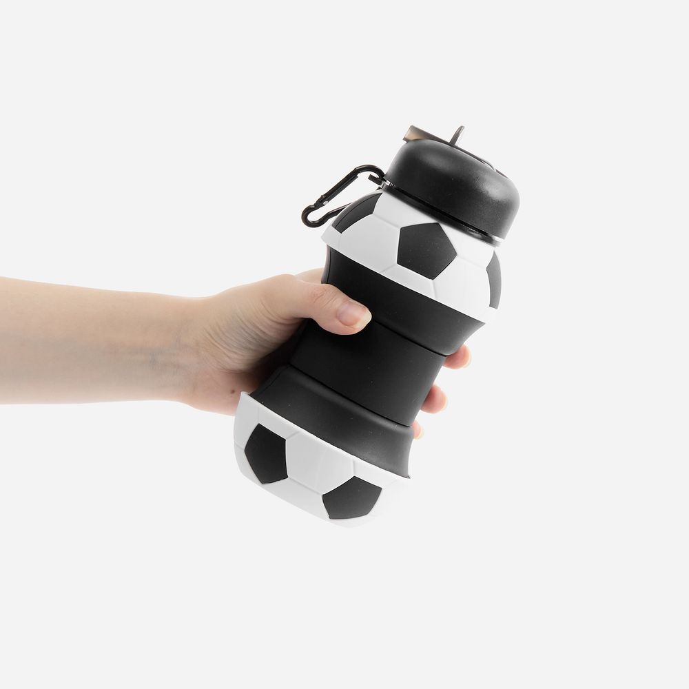 Складная бутылка для воды Football Flex, белая с черным-3
