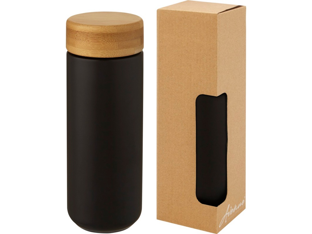 Lumi керамическая кружка объемом 300 мл с бамбуковой крышкой, черный-0