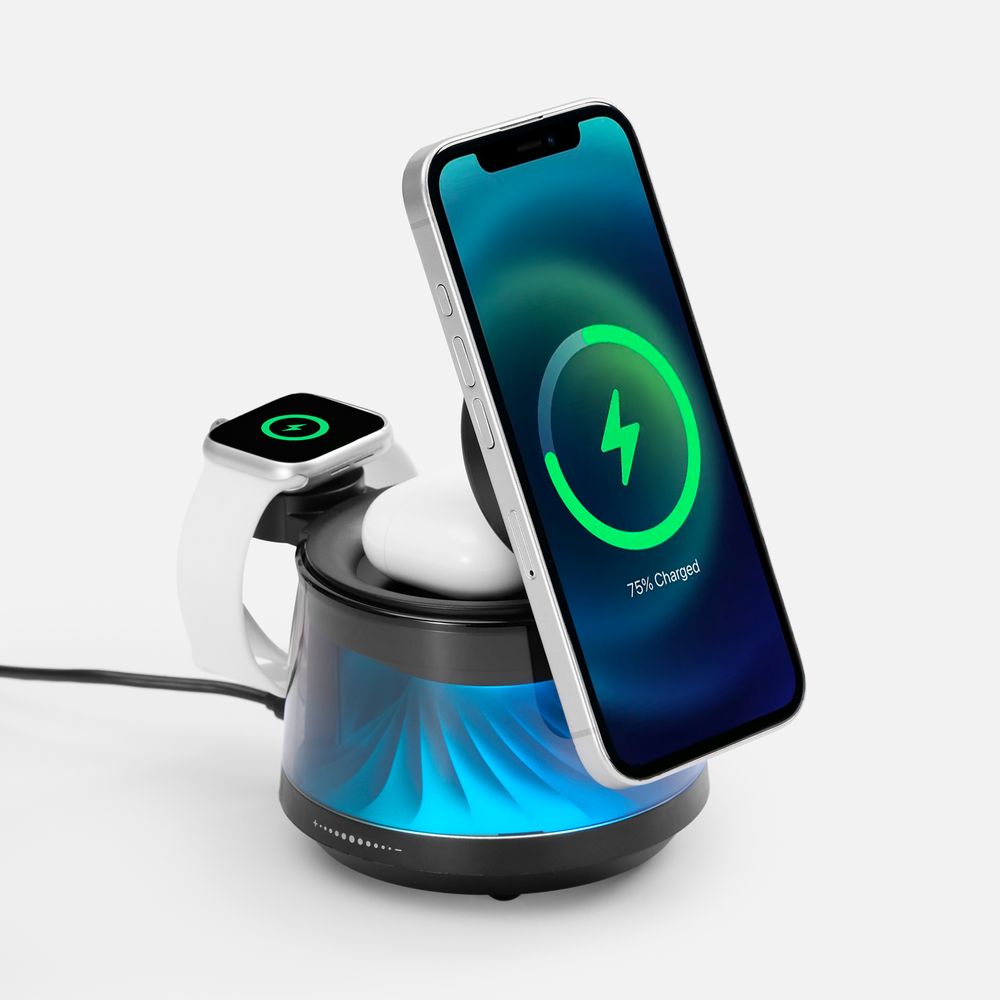 Bluetooth-колонка с подсветкой и беспроводной зарядкой Quantium, черная-0