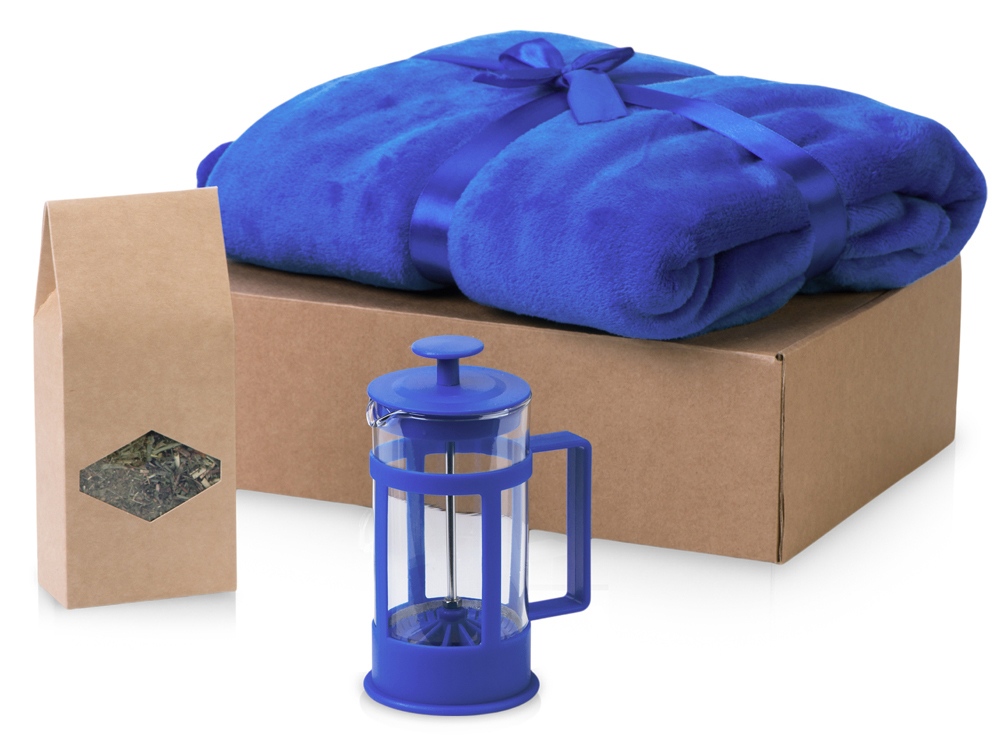 Подарочный набор Tea time с пледом, синий-0