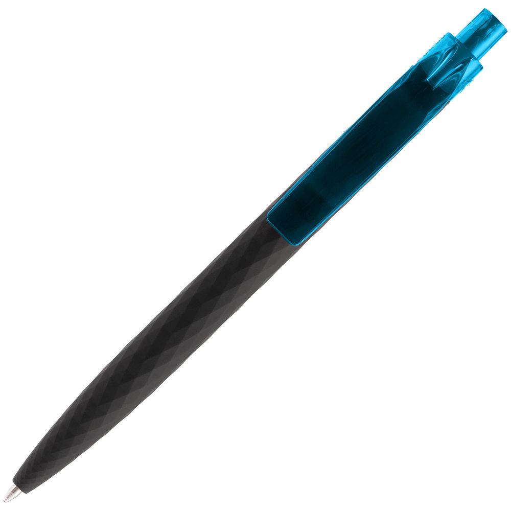 Ручка шариковая Prodir QS01 PRT-T Soft Touch, черная с голубым-2