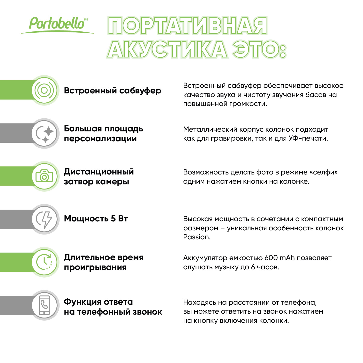 Беспроводная колонка Пэшн (Passion) 80dB 600 mAh (Bluetooth 5.0), зеленая-12