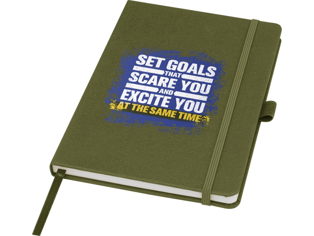 Блокнот Honua форматом A5 из переработанной бумаги с обложкой из переработанного ПЭТ, зеленый лесной-4