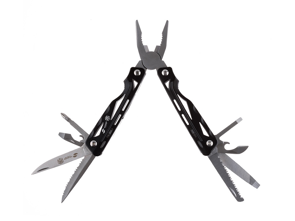 Мультитул Stinger, 104x43 мм, 13 функций, сталь/алюминий, чёрно-серебристый, в нейлоновом чехле-0