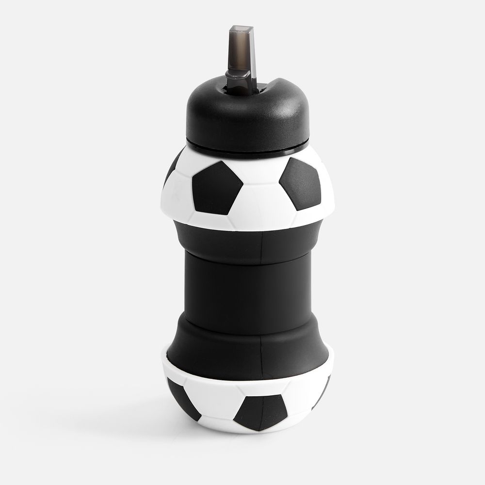 Складная бутылка для воды Football Flex, белая с черным-1