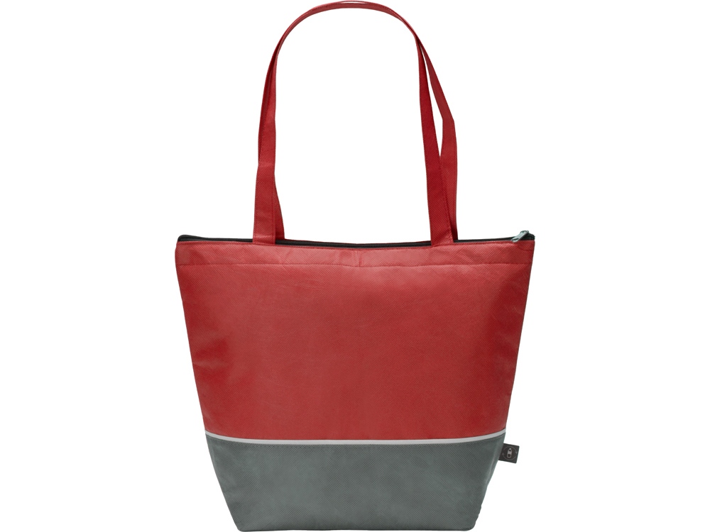 Сумка-холодильник Reviver с длинными ручками из нетканого переработанного материала RPET, красный/серый-2