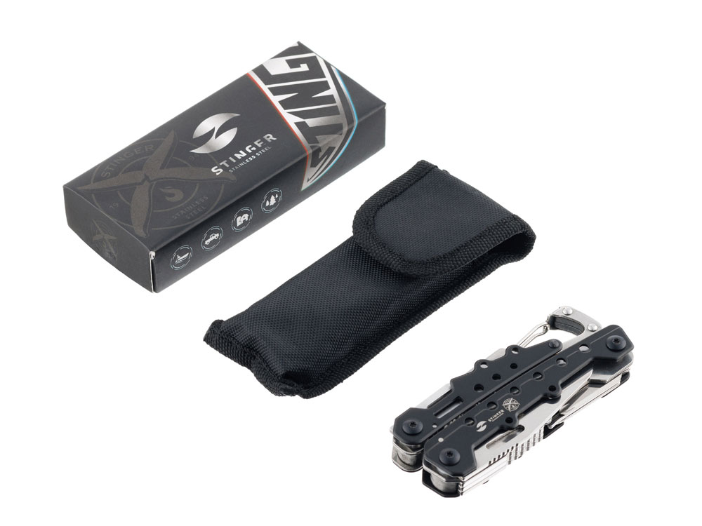 Мультитул Stinger, 105x40 мм, 12 функций, сталь, чёрно-серебристый, в комплекте нейлоновый чехол-5