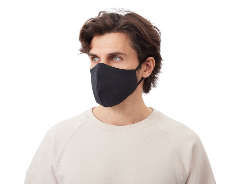 Маска для лица многоразовая из хлопка, анатомической формы, черный-1