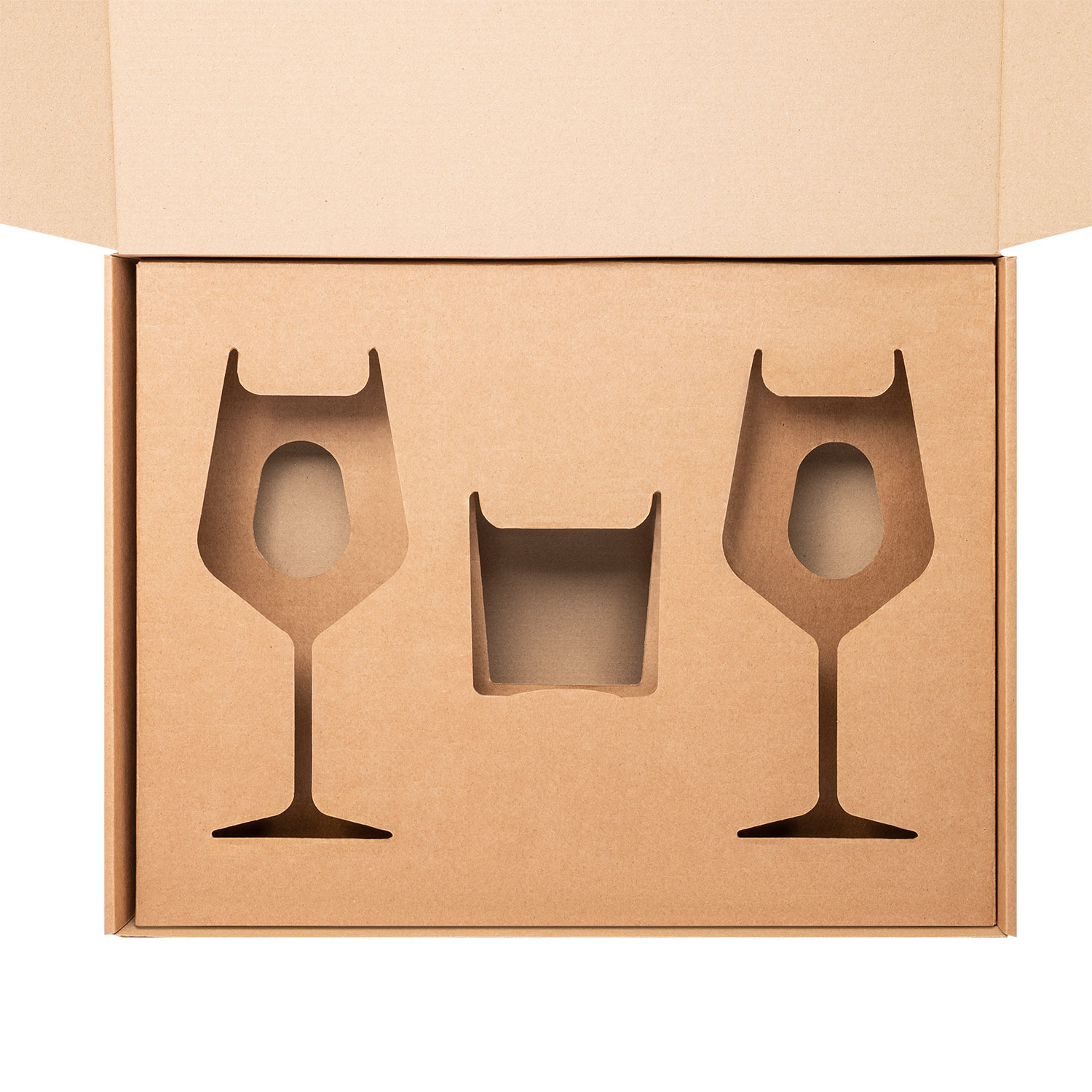Доп. ложемент под свечу (арт. 73077) + 2 бокала для вина в большую универсальную коробку, крафт (арт. 21005.020)-0