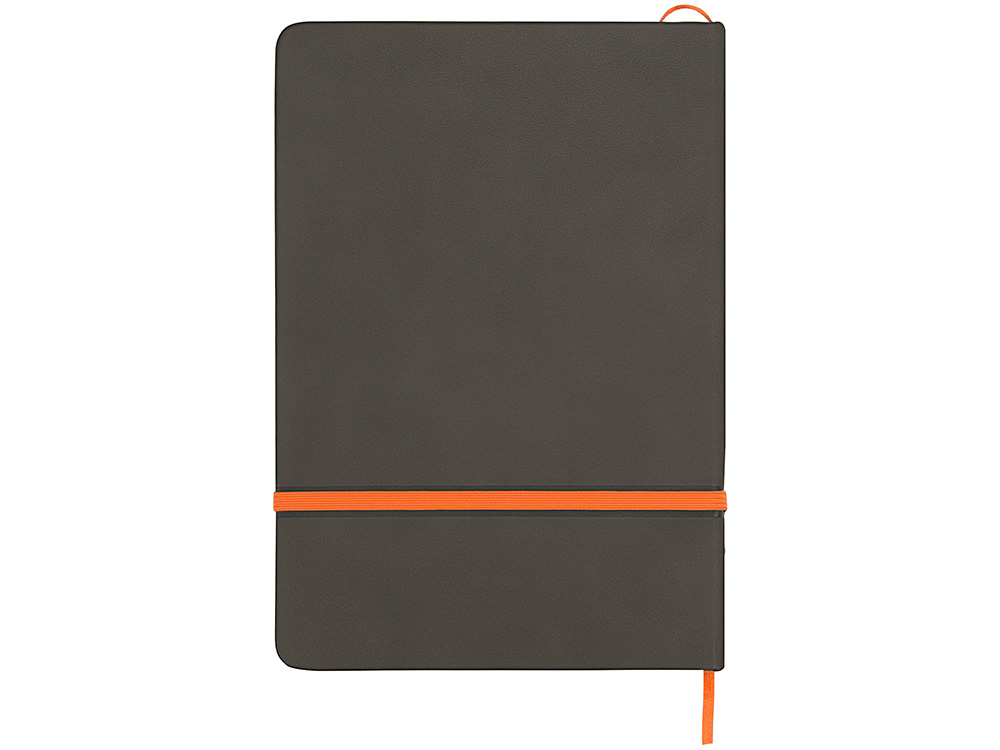 Блокнот Color линованный А5 в твердой обложке с резинкой, серый/оранжевый-3