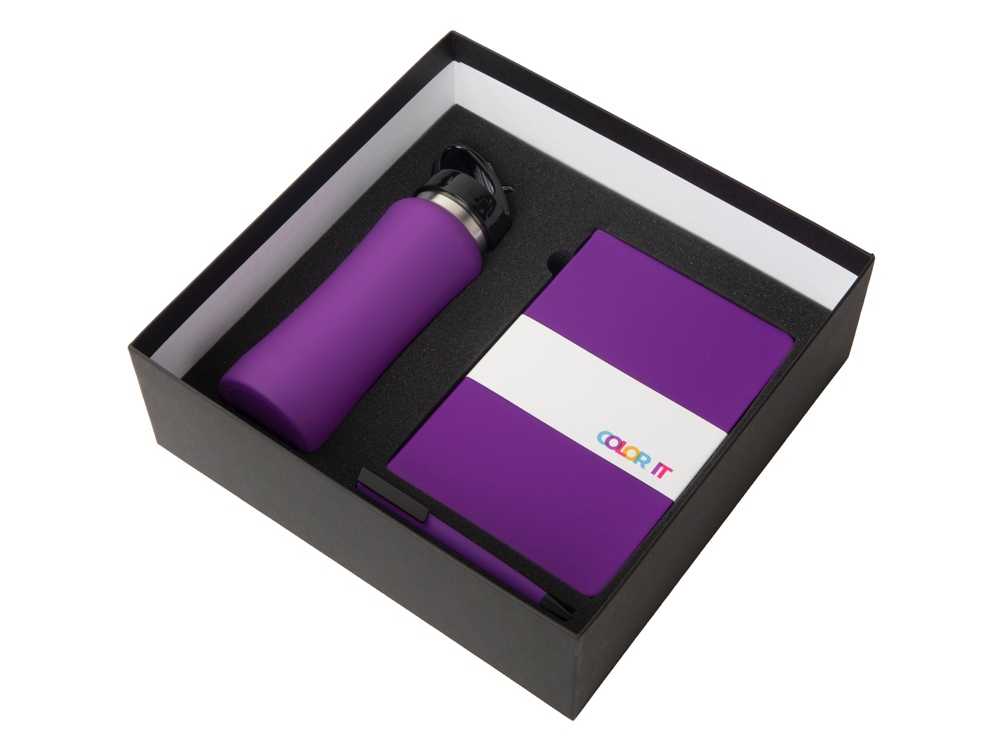Подарочный набор c блокнотом C2, ручкой и бутылкой, фиолетовый-1