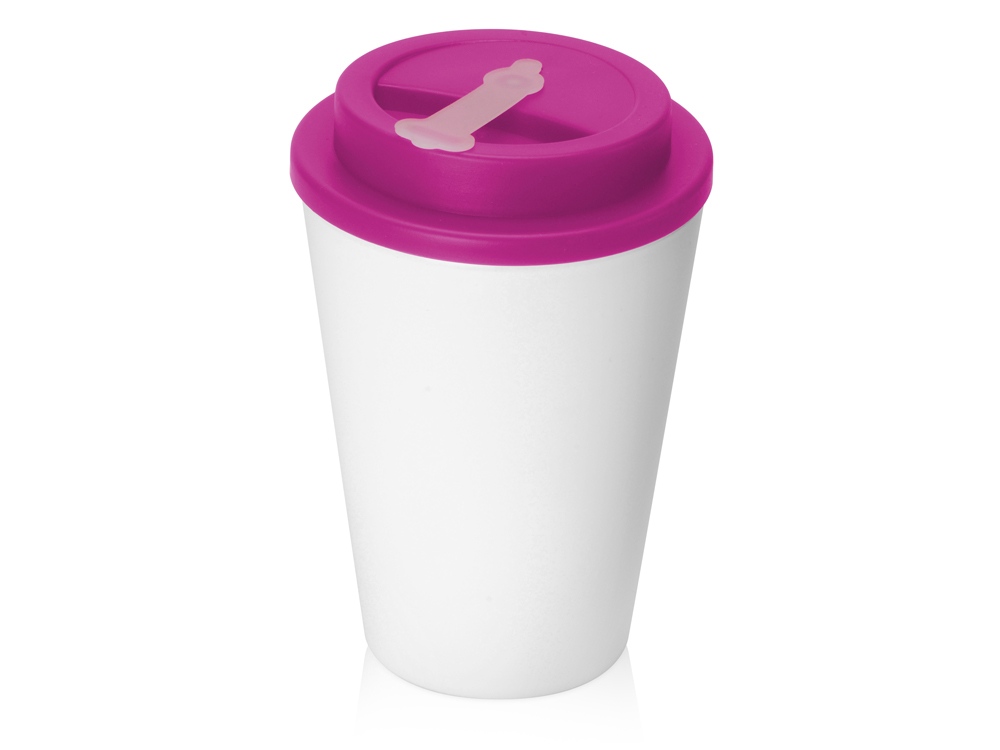 Пластиковый стакан Take away с двойными стенками и крышкой с силиконовым клапаном, 350 мл, белый/фуксия-0