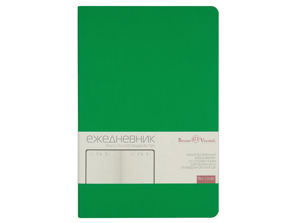 Ежедневник А5 недатированный Megapolis Velvet Flex, зеленый флуор-1