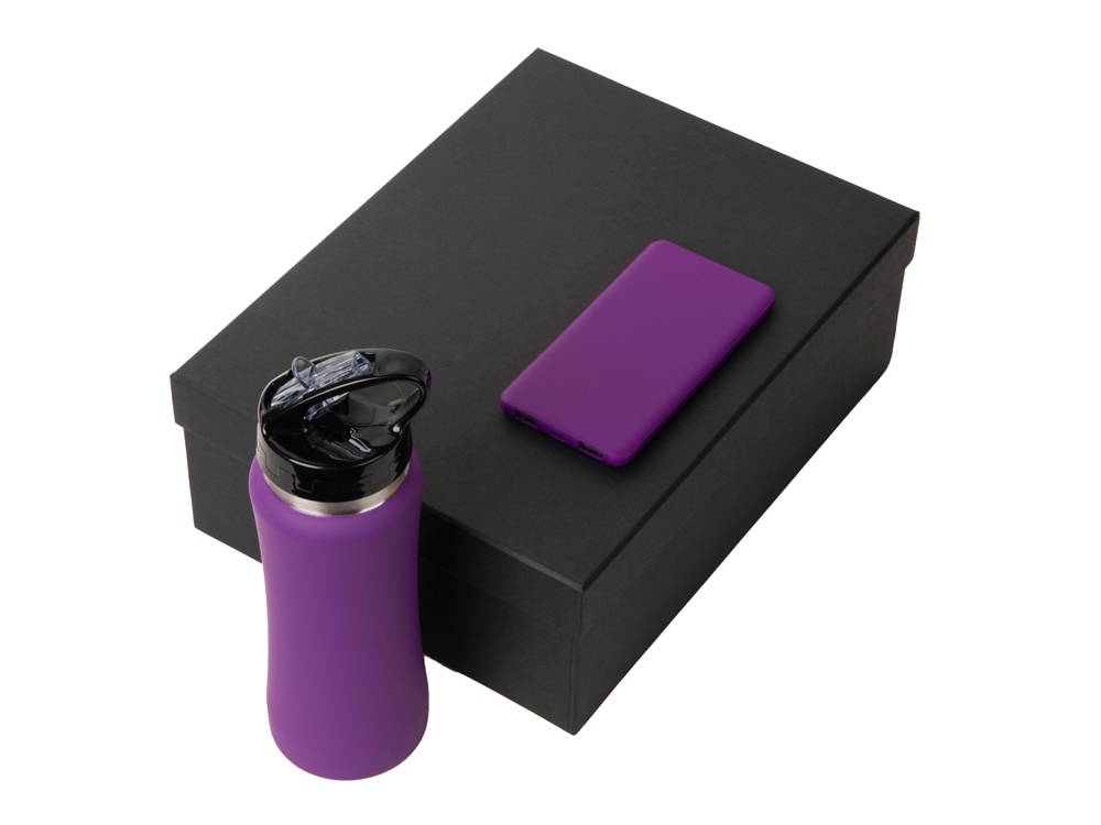 Подарочный набор с бутылкой для воды и повербанком С1, 5000 mAh, фиолетовый-1