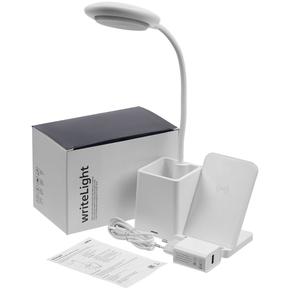 Лампа с органайзером и беспроводной зарядкой writeLight, ver. 2, белая-5