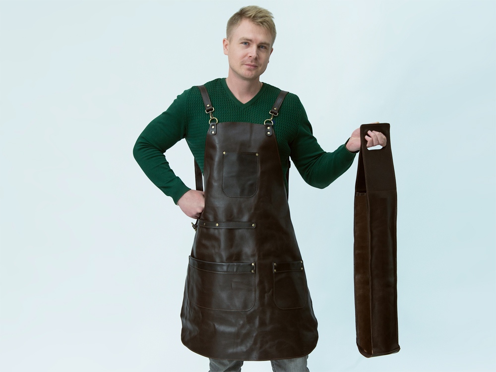 Набор: фартук из натуральной кожи в тубусе, темно-коричневый-1
