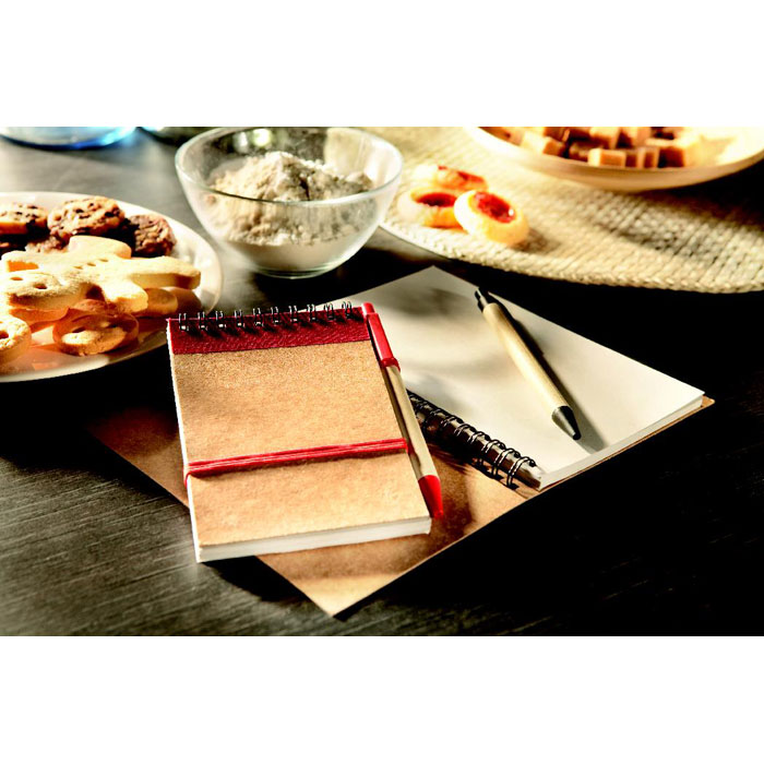 Блокнот с ручкой, красный-1