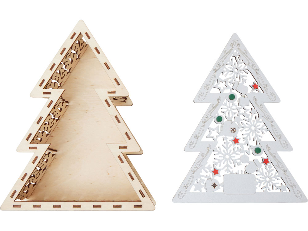 Шкатулка из фанеры в виде елки Firytale , серебристая-6