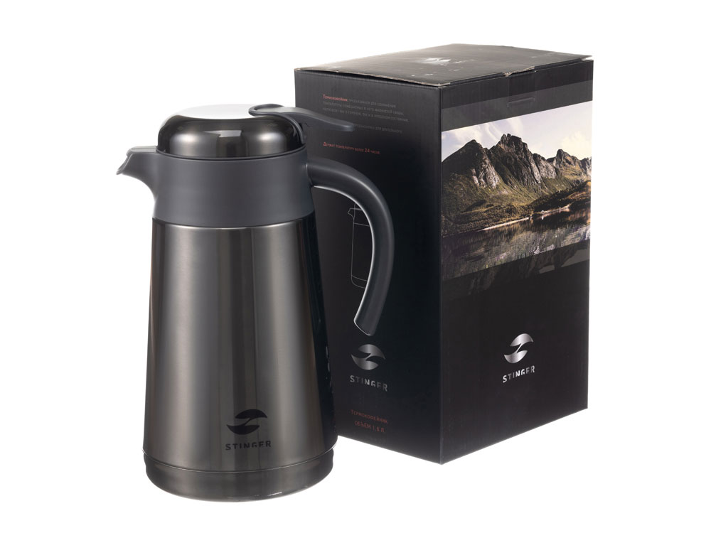 Термокофейник Stinger, 1,6 л, нержавеющая сталь, чёрный, 18 x 13,6 x 25,9 см-6