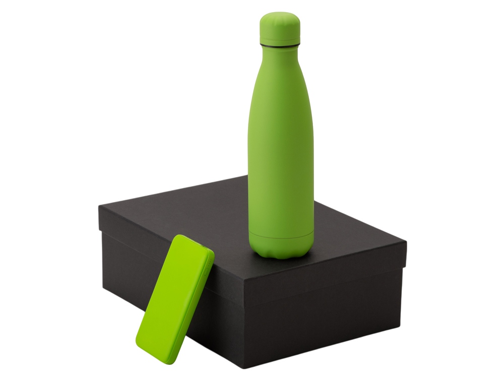 Подарочный набор с термобутылкой и повербанком С2, зеленое яблоко-0